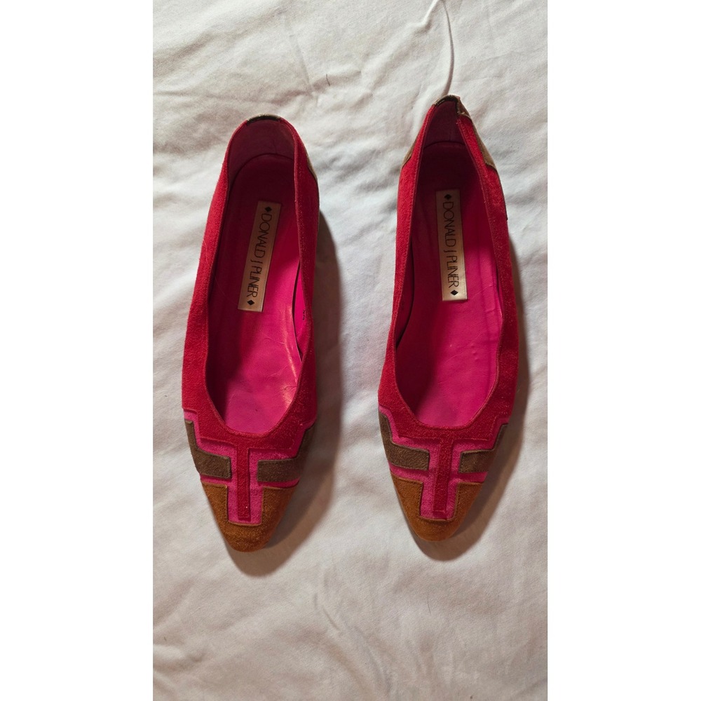 Donald J Pliner Suede Colorblock Pointed Toe Flats Red Brown Pink Spain 7.5M